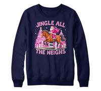 Purple Print House Girls Christmas Horse Sweatshirt Jingle All The Neighs Santa Riding Pink Horse Festive Jumper For Kids Magical Sweater, 7-8 Years, Navy