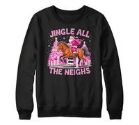 Purple Print House Girls Christmas Horse Sweatshirt Jingle All The Neighs Santa Riding Pink Horse Festive Jumper For Kids Magical Sweater, 9-11 Years, Black
