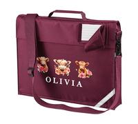 Purple Print House Girls Custom Highland Cow Book Bag with Strap Floral Cows Design for Primary Kids Personalised Name Back to School Gift, One Size, Maroon
