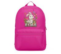 Purple Print House Girls Custom Name Mini Backpack - Rabbit Autumn Leaves Design - Personalised School Bag For Kids, One Size, Bright Pink
