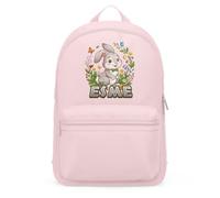 Purple Print House Girls Custom Name Mini Backpack - Rabbit Autumn Leaves Design - Personalised School Bag For Kids, One Size, Light Pink