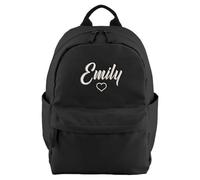 Purple Print House Girls Embroidered Love Heart Mini Premium Backpack - Personalised Name Bag For Nursery Back To School Kids, One Size, Black