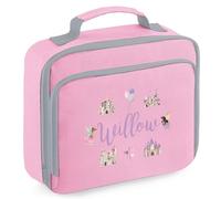 Purple Print House Girls Fairy Castle Custom Lunch Bag Personalised Name Back to School Fairies Lunchbox for Kids Infants Nursery Gift, 24cm x 20cm x 8cm, Pink