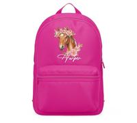 Purple Print House Girls Floral Horse Custom Mini Backpack Personalised Name Back to School Nursery Bag for Kids Infants Equestrian Gift, One Size, Fuchsia