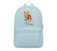 Purple Print House Girls Floral Horse Custom Mini Backpack Personalised Name Back to School Nursery Bag for Kids Infants Equestrian Gift, One Size, Light Blue
