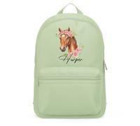Purple Print House Girls Floral Horse Custom Mini Backpack Personalised Name Back to School Nursery Bag for Kids Infants Equestrian Gift, One Size, Pistachio