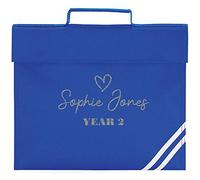 Purple Print House Girls Glitter Personalised Bookbag - Book Bag School Back to School Personalised for School Girl - Book Bag Glitter New Term Library Homework, Bright Royal