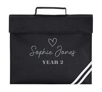 Purple Print House Girls Glitter Personalised Bookbag - Book Bag School Back to School Personalised for School Girl - Book Bag Glitter New Term Library Homework, Black