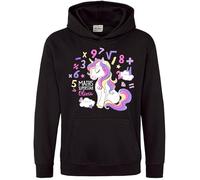 Purple Print House Girls Personalised Maths Day Hoodie Mathematics Superstar Unicorn Numbers Design -Classroom Learning School Custom Hooded Top, 5-6 Years, Black