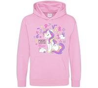 Purple Print House Girls Personalised Maths Day Hoodie Mathematics Superstar Unicorn Numbers Design -Classroom Learning School Custom Hooded Top, 5-6 Years, Light Pink