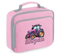 Purple Print House Girls Personalised Tractor Lunch Bag Personalised Name Farming Lunchbox for Kids Infants Back to School Nursery Gift, 24cm x 20cm x 8cm, Light Pink