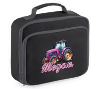 Purple Print House Girls Personalised Tractor Lunch Bag Personalised Name Farming Lunchbox for Kids Infants Back to School Nursery Gift, 24cm x 20cm x 8cm, Black
