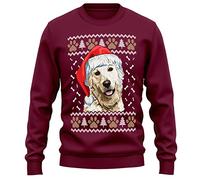 Purple Print House Golden Retriever Christmas Sweatshirt Adult Xmas Jumper For Dog Owner Gifts Autumn Winter Puppy Walks Sweater For Him and Her, M, Maroon