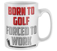 Purple Print House Golf Gifts for Men, Born to Golf Forced to Work, Funny Mug, Novelty Mugs, Idea Accessories Tees Balls, White, One Size