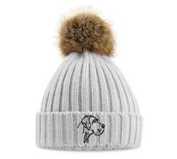 Purple Print House Great Dane Embroidered Pom Pom Chunky Beanie Women Embroidery Ladies Winter Hat, One Size, Light Grey