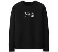 Purple Print House Halloween Cat Sweatshirt For Women Cats And Witches Broomstick Hats Design Spooky Witch Jumper, L, Black