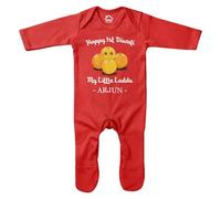 Purple Print House Happy 1st Diwali Personalised Romper Suit for Baby Boy Girl First My Little Laddu Hinduism Hindu Celebrations Sleepsuit, 0-3 Months, Red