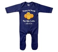 Purple Print House Happy 1st Diwali Personalised Romper Suit for Baby Boy Girl First My Little Laddu Hinduism Hindu Celebrations Sleepsuit, 3-6 Months, Navy