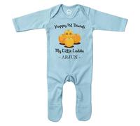 Purple Print House Happy 1st Diwali Personalised Romper Suit for Baby Boy Girl First My Little Laddu Hinduism Hindu Celebrations Sleepsuit, 0-3 Months, Light Blue