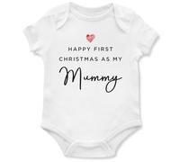 Purple Print House Happy First Christmas As My Mummy Babygrow - Newborn Babies Boys Girls 1st Xmas Vest - Festive Red Heart Gift, 12-18 Months, White