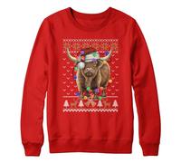 Purple Print House Highland Cow Christmas Kids Sweatshirt School Xmas Jumper Day Boy Girl Farming Sweater Santa, 9-11 Years, Red
