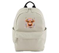 Purple Print House Highland Cow Personalised Bag Premium Mini Backpack Back To School Girls Primary Infant New Term Kids, One Size, Natural Stone