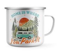 Purple Print House Home is Where You Park It Enamel Mug - Mountain Scene Design - Camping Metal Tea Coffee Cup Gift - 12oz Capacity