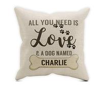 Purple Print House Home & Kitchen All You Need Is Love And A Dog Cotton Cushion - Dog Owner Personalised Gifts For Him or Her - Puppy Valentines Dog, Cover & Pad