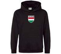 Purple Print House Hungary Badge Kids Hoodie Boys Girls Magyarország Hungarian Football Hooded Top, 5-6 Years, Black