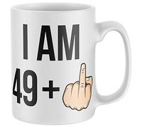 Purple Print House I Am 49 + 1 50th Bday Middle Finger Mug - Funny Birthday Rude 50 Year Old Gifts For Him - Joke Present Idea, White, One Size