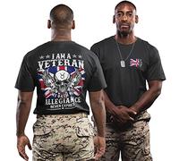 Purple Print House I am A Veteran T Shirt Mens - Ex British Armed Forces Marine Navy Air Force Gift for Him Birthday Christmas - Union Jack Flag Top Grandad Dad, M, Black