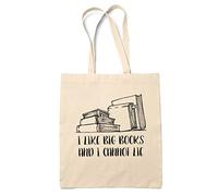 Purple Print House I Like Big Books And I Cannot Lie Tote Bag, Funny Shopper Bag For Readers Gift Men Women Kids Cotton Canvas, One Size, Natural