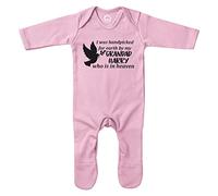 Purple Print House I was Handpicked for Earth by My Custom Family Heaven Baby Romper Suit, Personalised Grandparents, Gender Reveal Boys and Girls, 6-12 Months, Light Pink