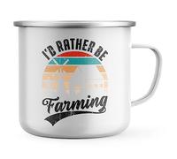 Purple Print House Id Rather Be Farming Enamel Mug Men Dad Grandad Farmer Tea Coffee Vintage Tractor Cup, White
