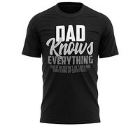 Purple Print House Ideas - Mens Dad Knows Everything T Shirt - Funny Fathers Day Birthday Gift for Best Daddy Ever Dad - from Son or Daughter, L, Black
