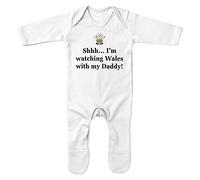 Purple Print House Im Watching Wales with My Daddy Romper Rugby Cymru Welsh Baby Boy Girl Funny, 3-6 Months, White