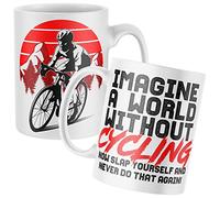 Purple Print House Imagine A World Without Cycling Mug, Funny Coffee Cup, Bicycle Gifts for Him, Road Bike Cyclist Birthday Present Ideas For Dad or Son, One Size, White