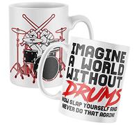 Purple Print House Imagine A World Without Drums Mug, Funny Coffee Cup, Music Gifts for Him, Drum Kit Birthday Present Ideas For Dad or Son, One Size, White
