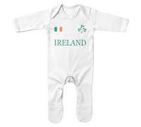Purple Print House Ireland Baby Rompersuit Sleepsuit Boys Girls Rugby Irish Shamrock Badge Nations Gift, 0-3 Months, White