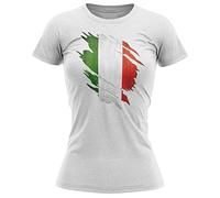 Purple Print House Italy Torn Womens T Shirt, Italy Rugby Gifts, Italia Flag Torn, Ladies Italian Gift, Italian Rugby Shirt, GLI Azzurri Present for Her, S, White