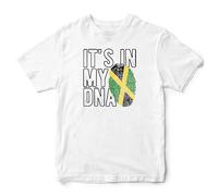 Purple Print House Jamaican Flag Kids T Shirt Jamaica Its in My DNA Boys Girls Football Supporter World Top Tee, 12-13 Years, White
