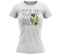 Purple Print House Jamaican Flag Womens T Shirt Jamaica Its in My DNA Football Supporter World Top Tee, S, White