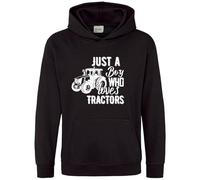 Purple Print House Just a Boy Who Loves Tractors Boys Hoodie Kids Farming Hooded Sweatshirt Farm, 9-11 Years, Black