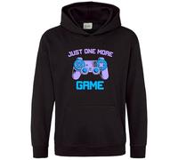 Purple Print House Just One More Game Hoodie Kids Gaming Hooded Sweatshirt Boys Girls Games Controller Hoody, 9-11 Years, Black