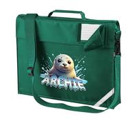 Purple Print House Kids Custom Seal Book Bag with Strap Boys Girls Personalised Name Design for Primary Reception Kids Back to School Gift, One Size, Bottle Green