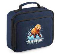 Purple Print House Kids Custom Walrus Lunch Bag Boys Girls Personalised Name Lunchbox for Back to School Nursery New Term Infant Gift, 24cm x 20cm x 8cm, Navy