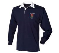 Purple Print House Kids England Classic Rugby Shirt 1871 Embroidered English St Georges Rose Jersey Boys Girls, 5-6 Years, Navy