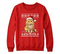 Purple Print House Kids Festive Feline Sweater Boys Girls Christmas Ginger Cat Sweater, 9-11 Years, Red