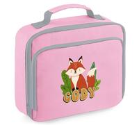 Purple Print House Kids Personalised Fox Lunch Bag Boys Girls Woodland Design Custom Name Back to School Nursery Lunchbox for Infants, 24cm x 20cm x 8cm, Pink