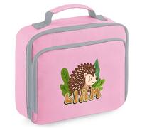 Purple Print House Kids Personalised Hedgehog Lunch Bag Custom Name Wildlife Design Boys Girls Custom Name Back to School Nursery Lunchbox, 24cm x 20cm x 8cm, Pink